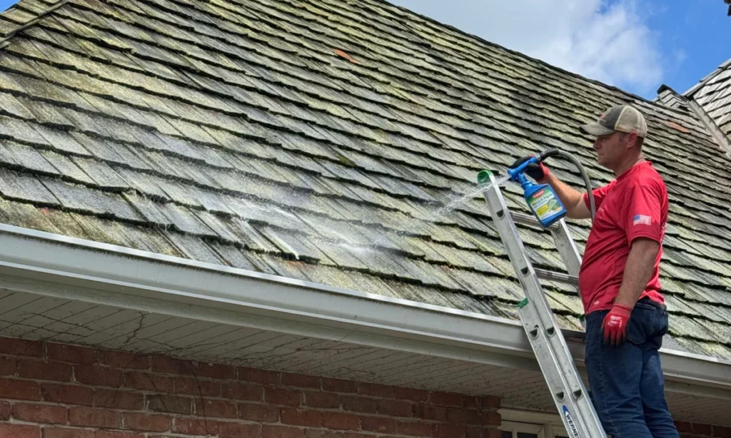 how to clean cedar roof from moss and debris